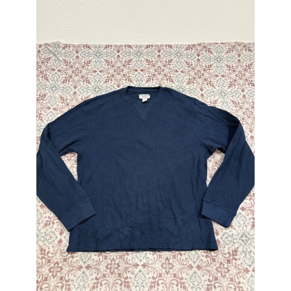 Arizona Jean Co Mens Navy Blue Waffle Knit Thermal Long Sleeve Shirt Large L